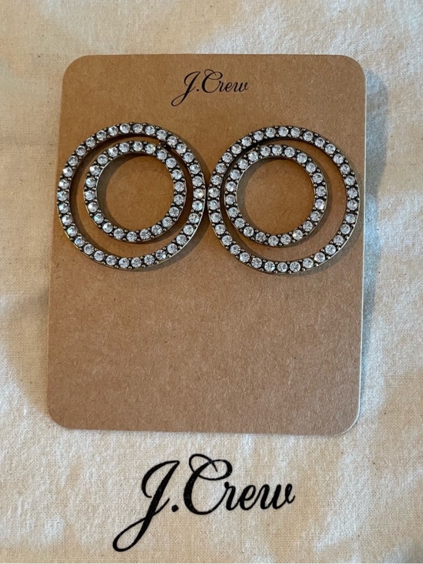 J Crew Double Rhinestone Circle Dangle Statement Earrings